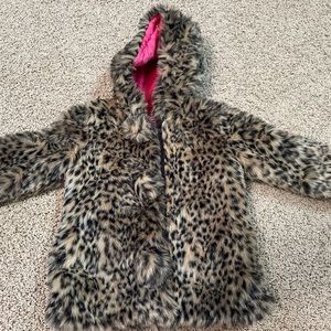 IKKS furry animal print girls coat. size 5A (108)